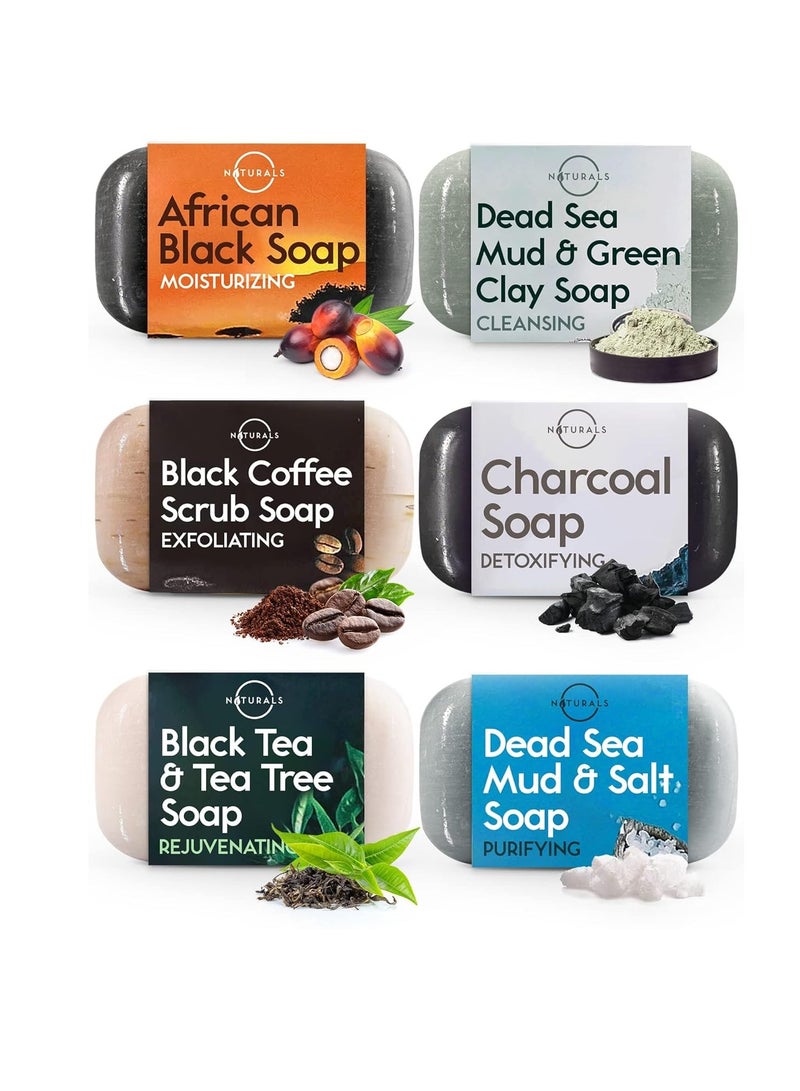 O Naturals O Naturals 6-Piece Black Soap Bar Collection. 100% Natural. Organic Ingredients. Helps Treat Acne, Repairs Skin, Moisturizes, Deep Cleanse, Luxurious. Face & Body Women & Men. Triple Milled, Vegan 4oz - Image 1