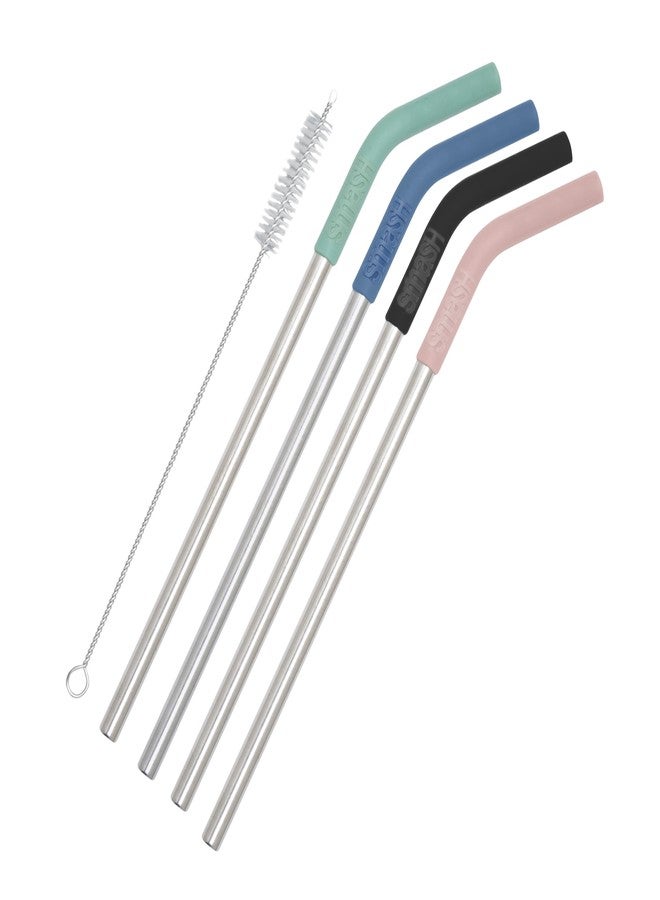 Smash Stainless Steel Extra Wide Reusable Straws, 4-Pack with silicone tips includes cleaning brush - Image 1