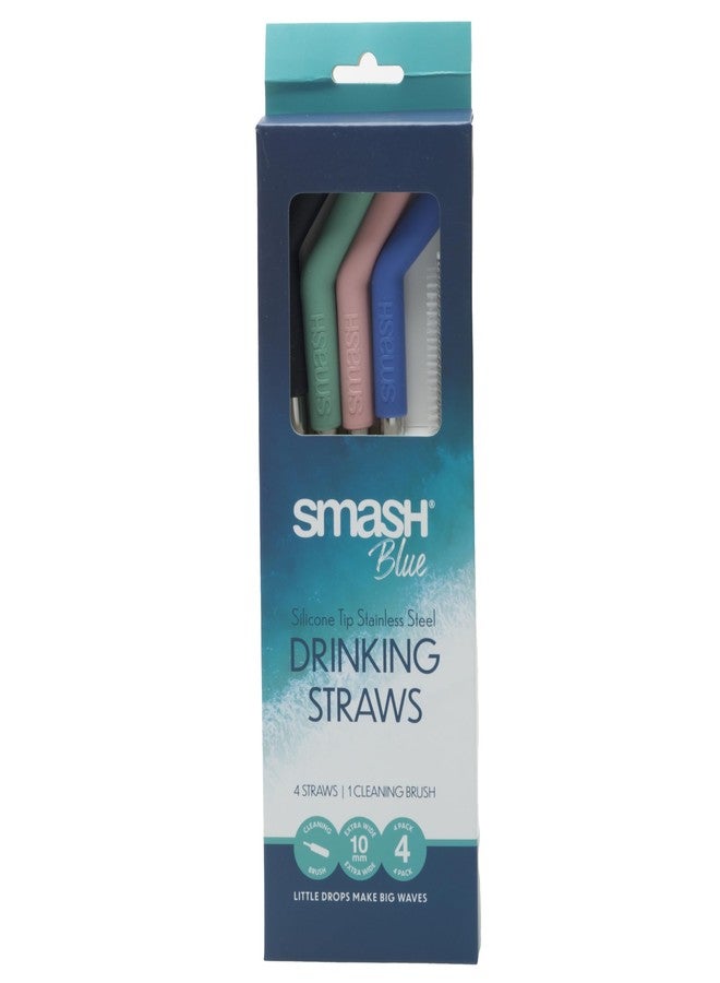 Smash Stainless Steel Extra Wide Reusable Straws, 4-Pack with silicone tips includes cleaning brush - Image 2