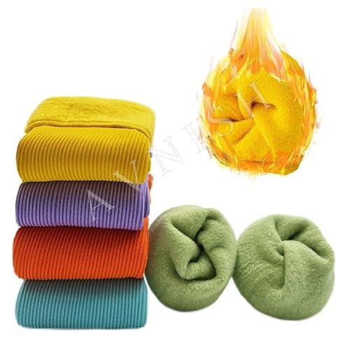 AVNISH Women's Calf Length Woolen Thumb Socks, Solid Winter Snow Warm Fleece Lined Thermal Stretchy Elastic Regular Thick Wool Fur Velvet Snow Socks Plush Girls/Ladies/Women (Pack Of 4, multicolor) - Image 1