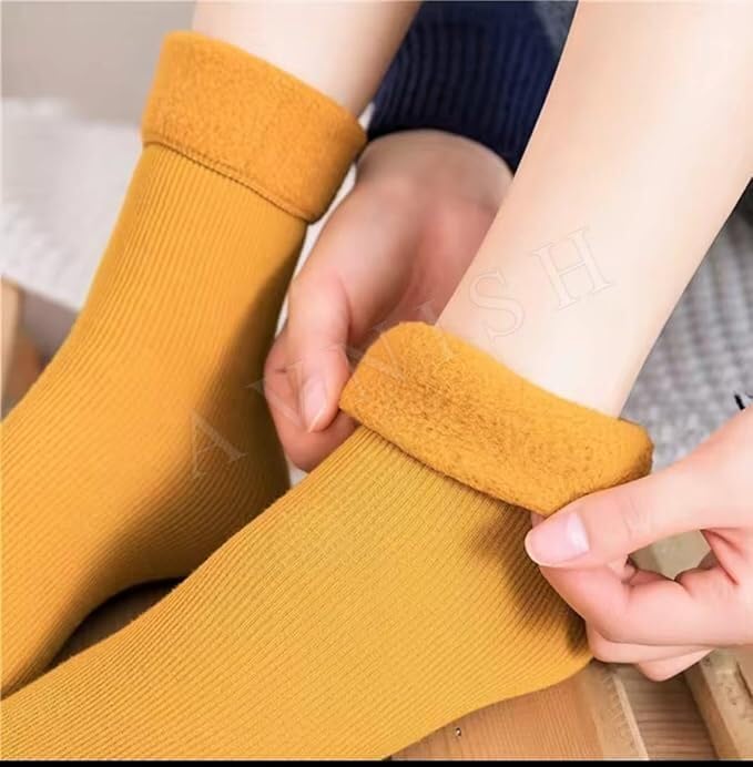 AVNISH Women's Calf Length Woolen Thumb Socks, Solid Winter Snow Warm Fleece Lined Thermal Stretchy Elastic Regular Thick Wool Fur Velvet Snow Socks Plush Girls/Ladies/Women (Pack Of 4, multicolor) - Image 4