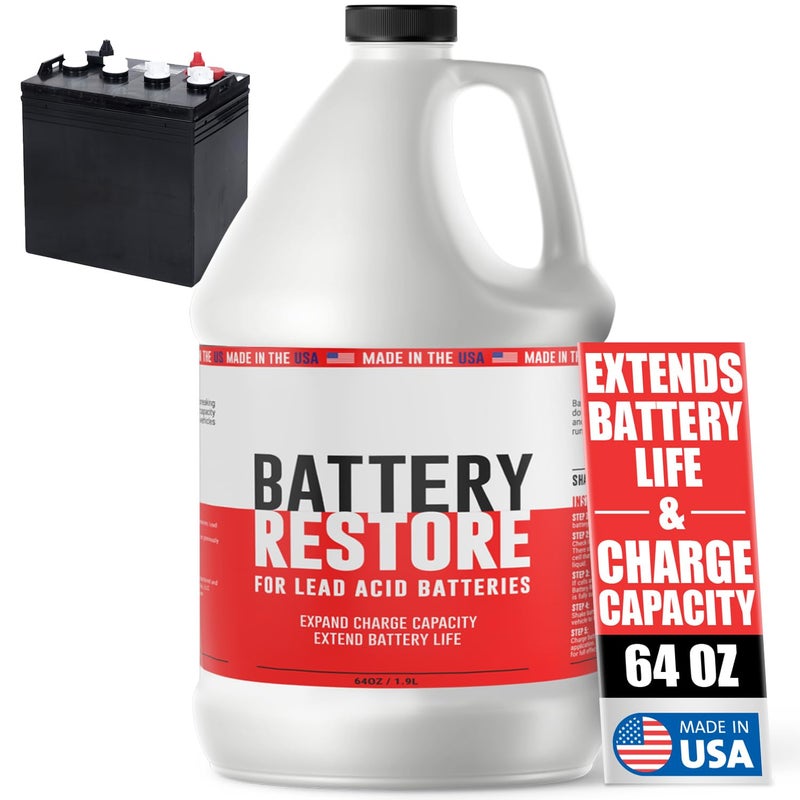 Samorillo Battery Restore Desulfator Solution - 64 oz Refill - Lead Acid Battery Reconditioning for Golf Carts, Motorcycles, Boats & ATVs - Extends Life & Charging Capacity - Non-Toxic - Made in the USA - Image 1