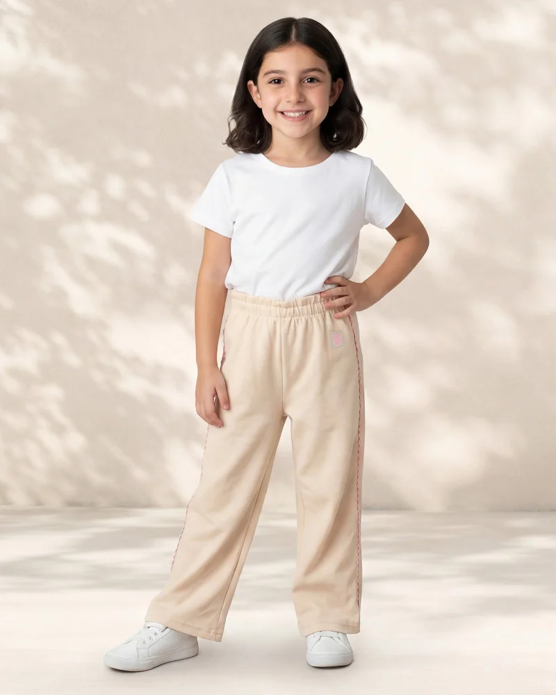 ردتاغ Girls Cream Solid Wide Leg Pants