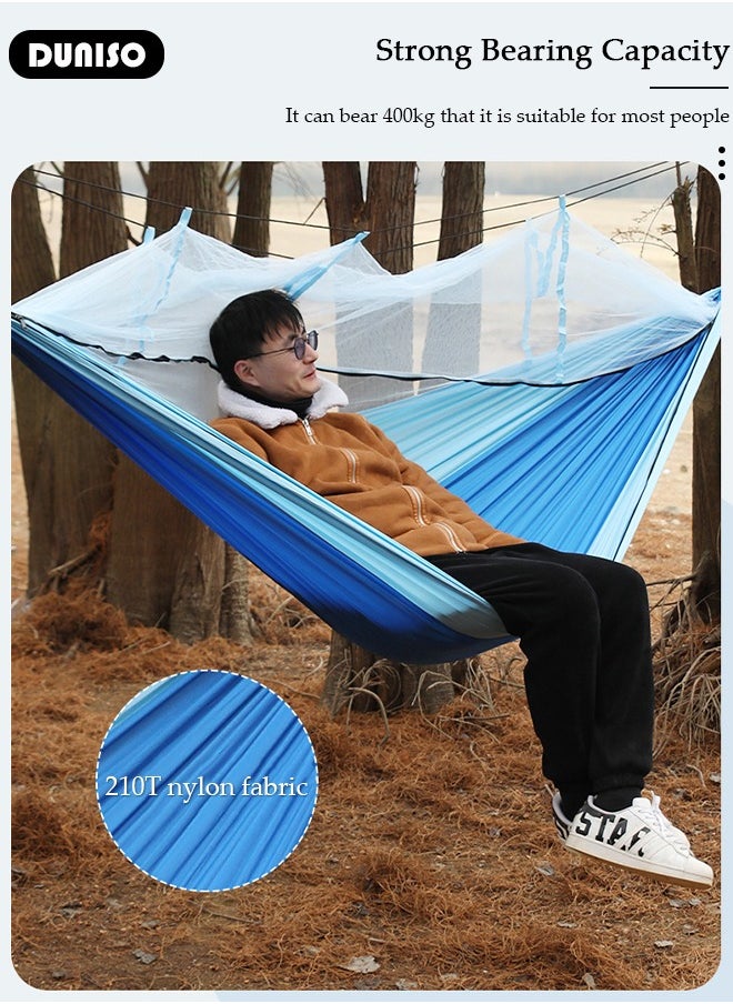 DUNISO Outdoor Hammock,Double or Single Portable Camping Hammocks, Outdoor Hammock with Tree Strap, Storage Bag and Mosquito Net for Camping, 260cm*140cm, Up to 200kg  - Image 2