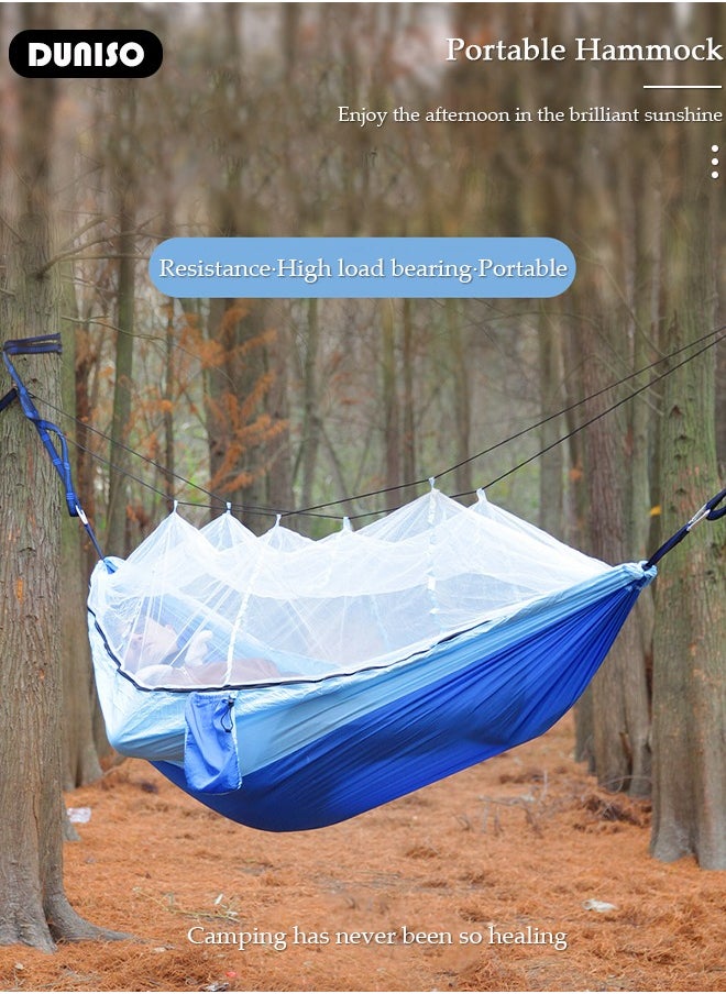 DUNISO Outdoor Hammock,Double or Single Portable Camping Hammocks, Outdoor Hammock with Tree Strap, Storage Bag and Mosquito Net for Camping, 260cm*140cm, Up to 200kg  - Image 3