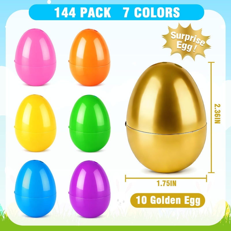 Leetous 144 PCS Bulk Easter Plastic Eggs for Egg Hunt, Empty Fillable 2.36" 134 PCS Colorful Eggs with 10 PCS Golden Eggs for Basket Essentials Stuffers, Easter Party Favors Supplies Decorations - Image 3