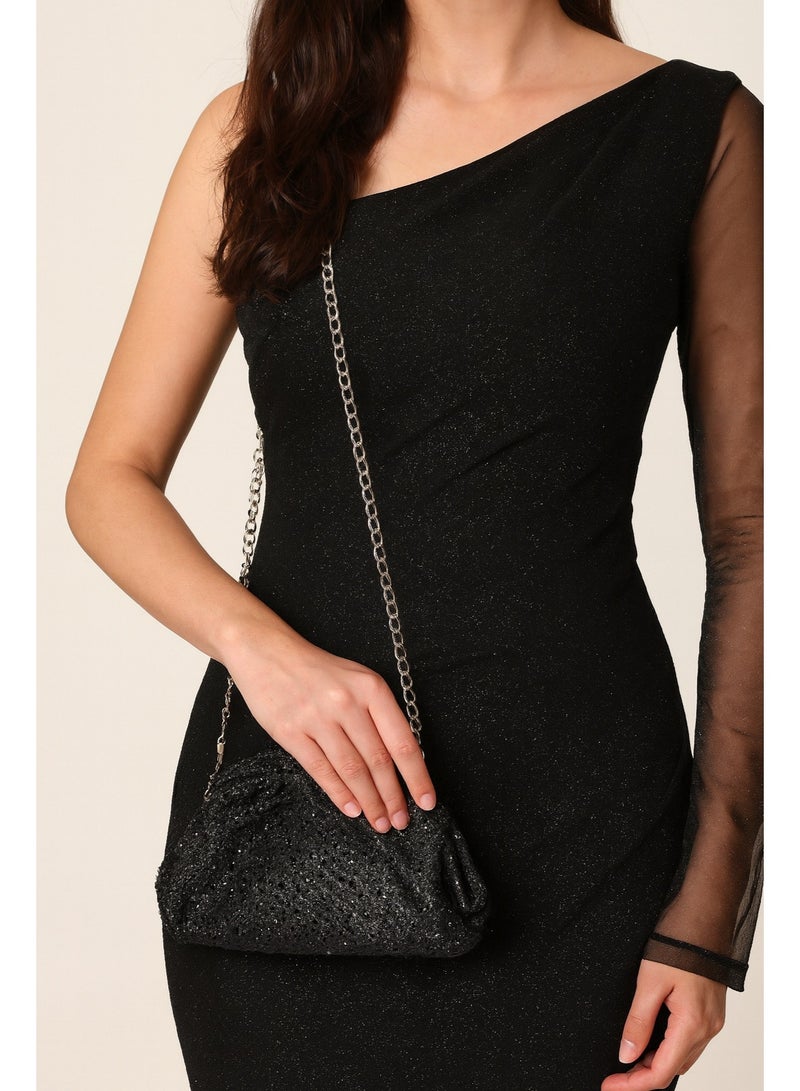 Women's black Evening Bag – Elegant Clutch for Parties & Special Occasions – Spacious Crossbody Purse with Long Chain – Stylish Handbag for Women - Image 2