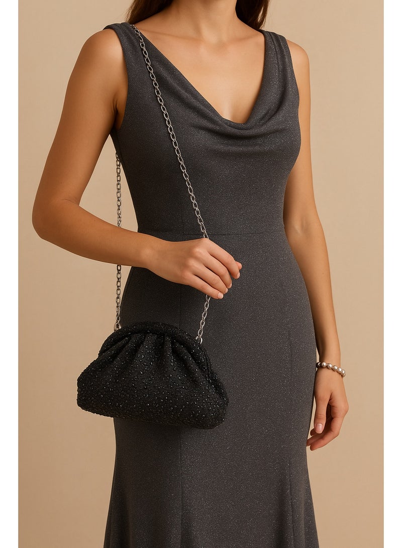 Women's black Evening Bag – Elegant Clutch for Parties & Special Occasions – Spacious Crossbody Purse with Long Chain – Stylish Handbag for Women - Image 3