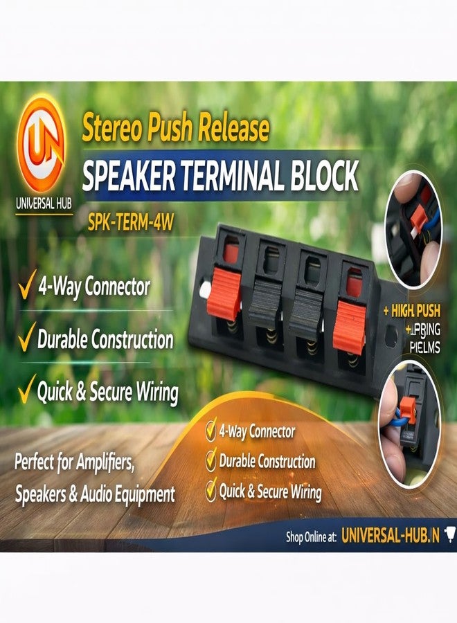 UNIVERSAL HUB 4Pcs Speaker Terminal Block 4 Pin, Stereo Push Release Connector Plate, Spring Loaded Clamp, Red and Black Tabs, for Amplifiers and Audio Equipment - Image 5