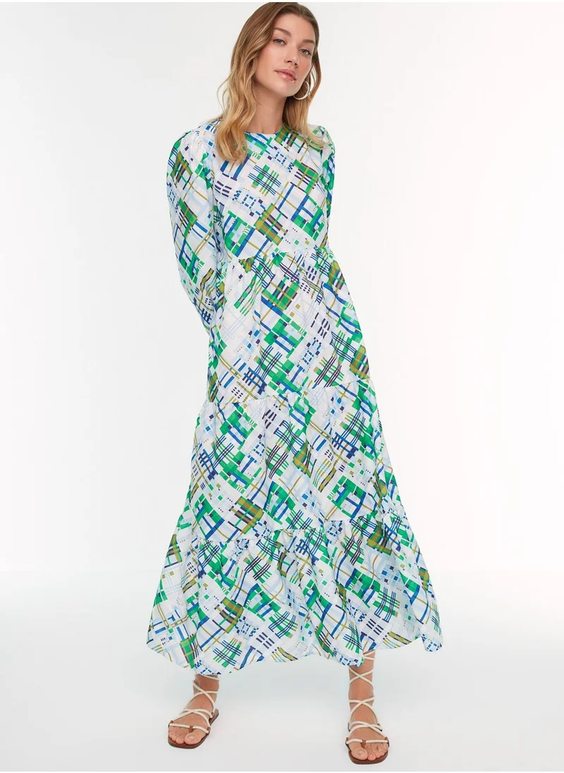 trendyol Geometric Print Ruffle Hem Tiered Dress