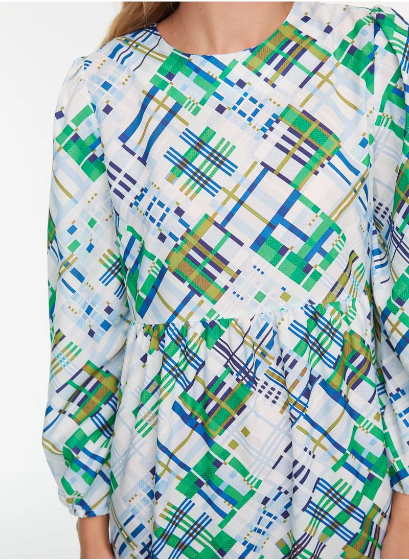 trendyol Geometric Print Ruffle Hem Tiered Dress