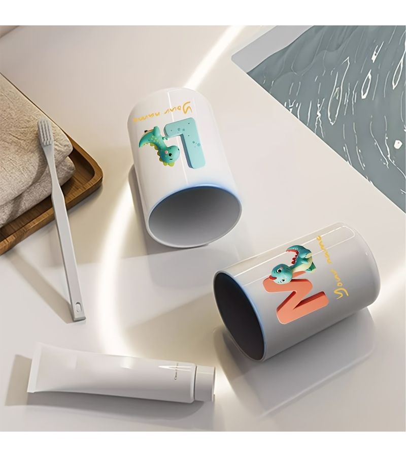 Personalized Name Yellow Water Cup Toothbrush Cup Creative Dinosaur Letter Print Couple Solid Color Mouthwash Cup Holiday Camping Necessity Home Travel School Gift For Friends Partners - Image 4