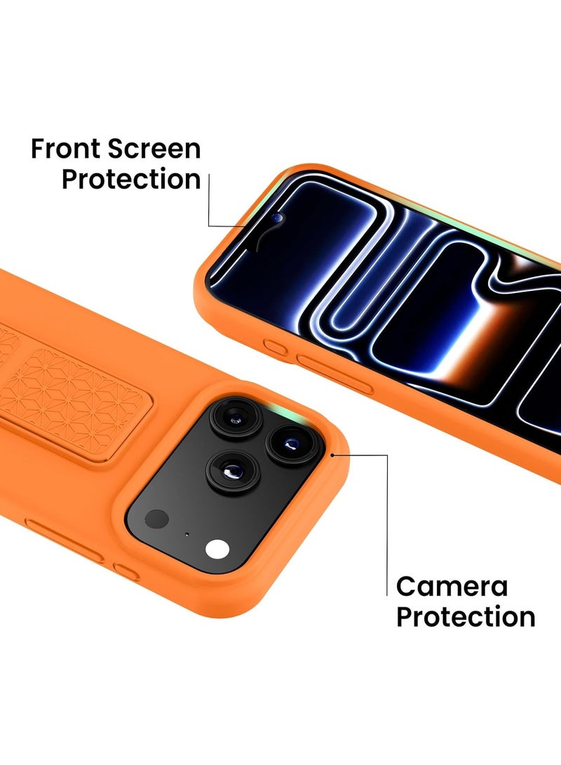 جراب سيليكون مزود بمسند لهاتف iPhone 17 Pro، متوافق مع iPhone 17 Pro، حامل رأسي وأفقي مع حزام يد وغطاء معدني، جراب سيليكون سائل مرن وناعم مزود بمسند لهاتف iPhone 17 Pro - Image 3