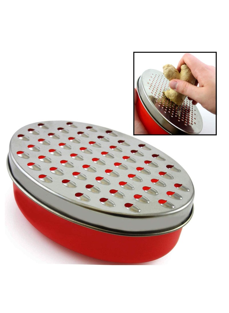 SYOSI Cheese Grater Citrus Lemon Zester with Food Storage Container & Lid - Perfect For Hard Parmesan Or Soft Cheddar Cheeses, Ginger, Vegetables, Butter, Chocolate & Nutmeg (Red)  - Image 1