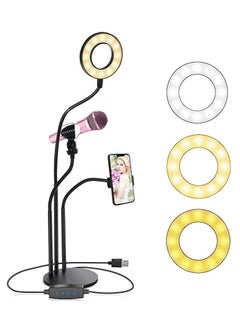 Generic 3 in 1 Professional Live Broadcasting Kit with Mini USB Ring Mic Stand and Mobile Phone Webcam Stand Premium Stand for Makeup Video Shooting, Live Video Calling and More  - Image 1