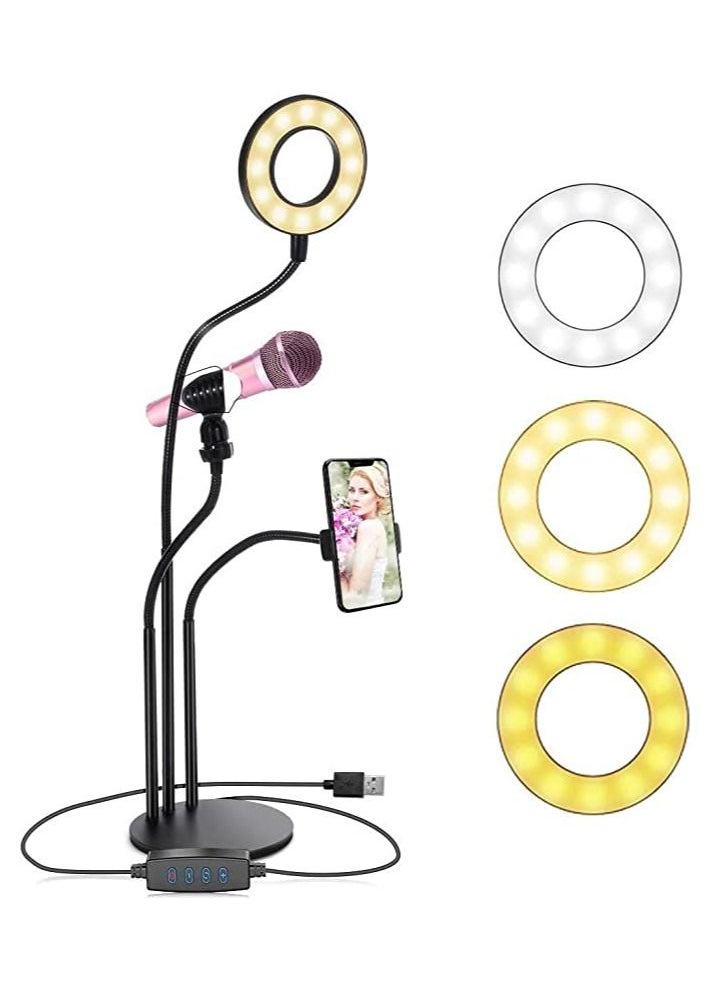 Generic - 3 in 1 Professional Live Broadcasting Kit with Mini USB Ring Mic Stand and Mobile Phone Webcam Stand Premium Stand for Makeup Video Shooting, Live Video Calling and More - Image 1