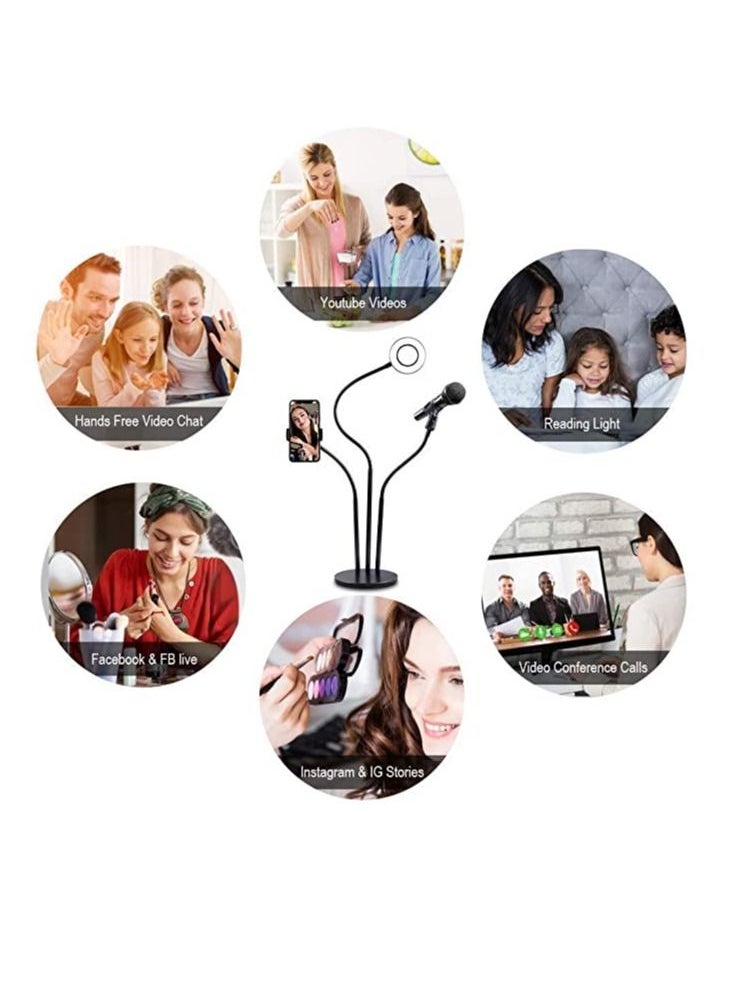 Generic - 3 in 1 Professional Live Broadcasting Kit with Mini USB Ring Mic Stand and Mobile Phone Webcam Stand Premium Stand for Makeup Video Shooting, Live Video Calling and More - Image 1