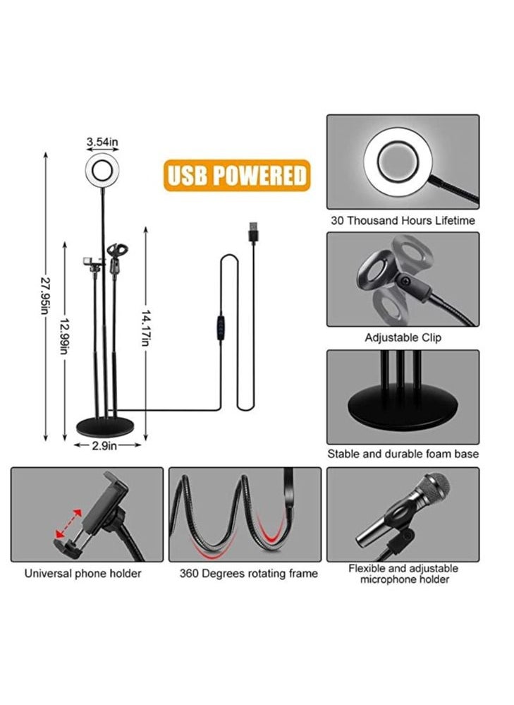 Generic - 3 in 1 Professional Live Broadcasting Kit with Mini USB Ring Mic Stand and Mobile Phone Webcam Stand Premium Stand for Makeup Video Shooting, Live Video Calling and More - Image 1