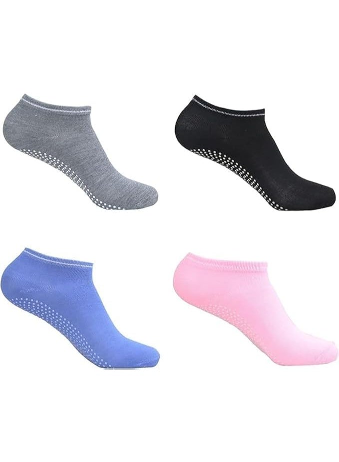 4 Pairs Non-Slip Yoga Socks for Women & Men, Cotton Grip Socks with Cushion for Pilates, Yoga, Ballet, Home, Studio & Hospital - Image 1