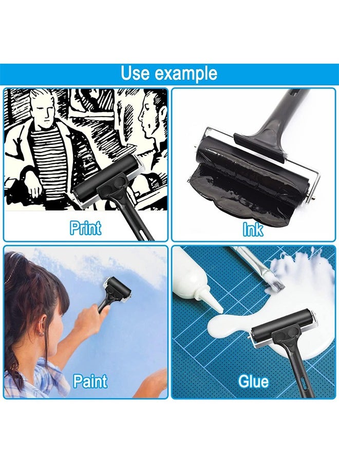 HY Rubber Brayer Roller, Black Printing Ink Rubber Brayer Roller Paint Brush Black Ink Applicator Art Craft Oil Painting Tool for Printmaking Anti Skid Tape Construction  - Image 4