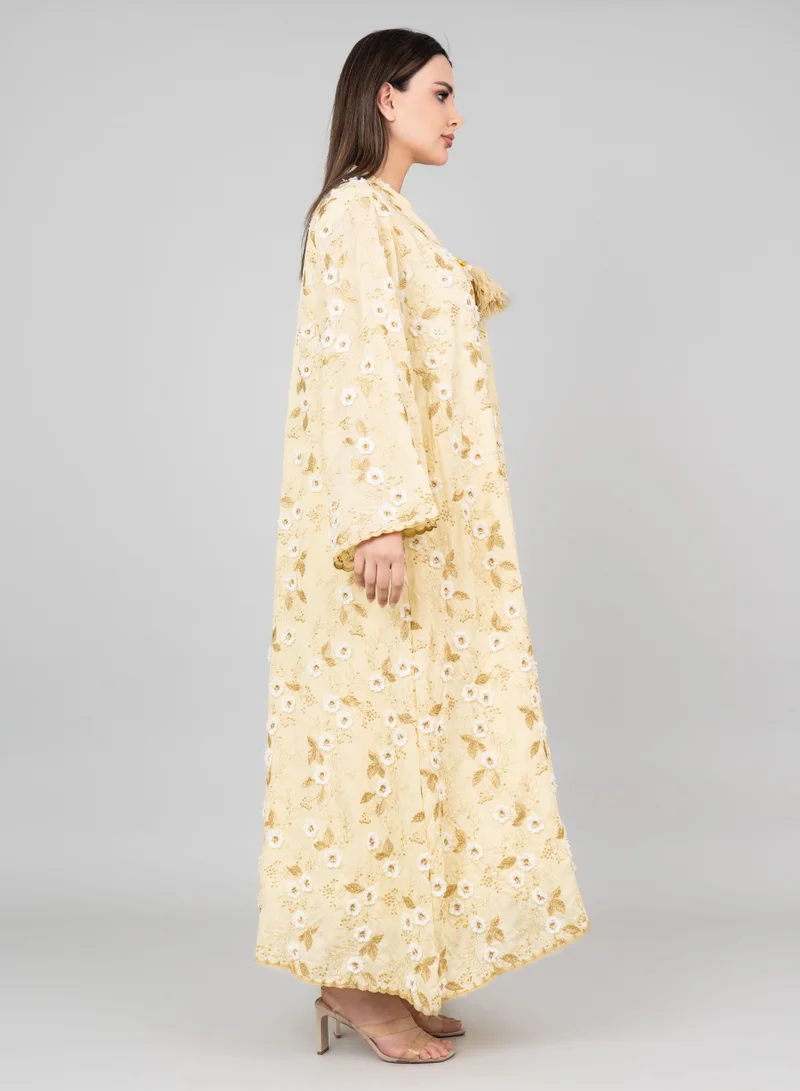 IKKXA Floral Aura Embroidered Jalabiya OMN05 Yellow