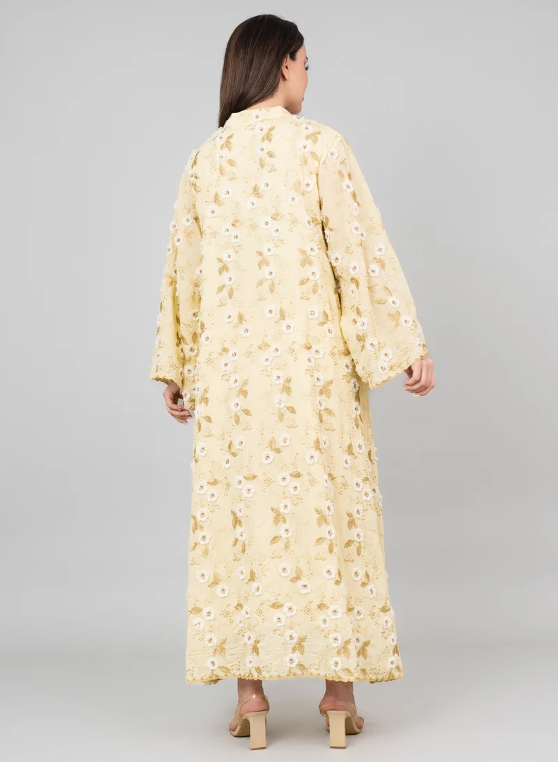 IKKXA Floral Aura Embroidered Jalabiya OMN05 Yellow