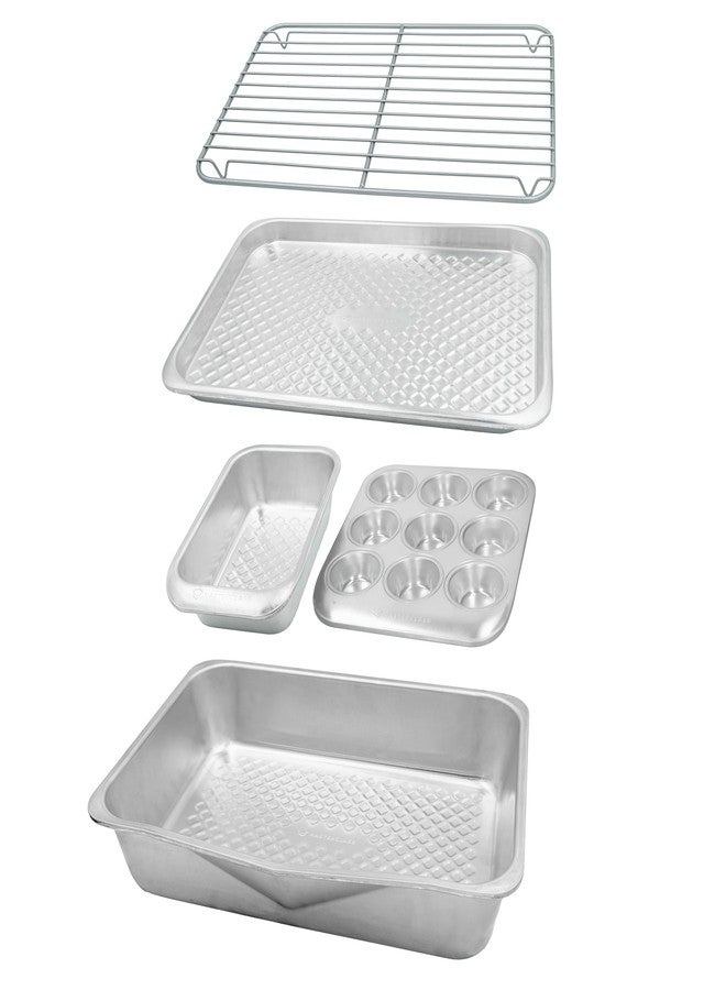 Master Class MasterClass Recycled Aluminum 5pc Baking Set, Stacking Bakeware Set with Roaster, Muffin Pan, 2lb Loaf Tin, Baking Tray & Wire Cooking Rack - Image 1