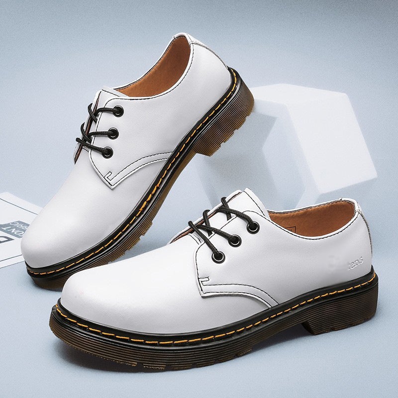 High-Top Boots 2025 Classic Soft Leather British Style Short Boots For Men And Women Trendyy Round Toe Thick Heel Leather Boots - Image 1