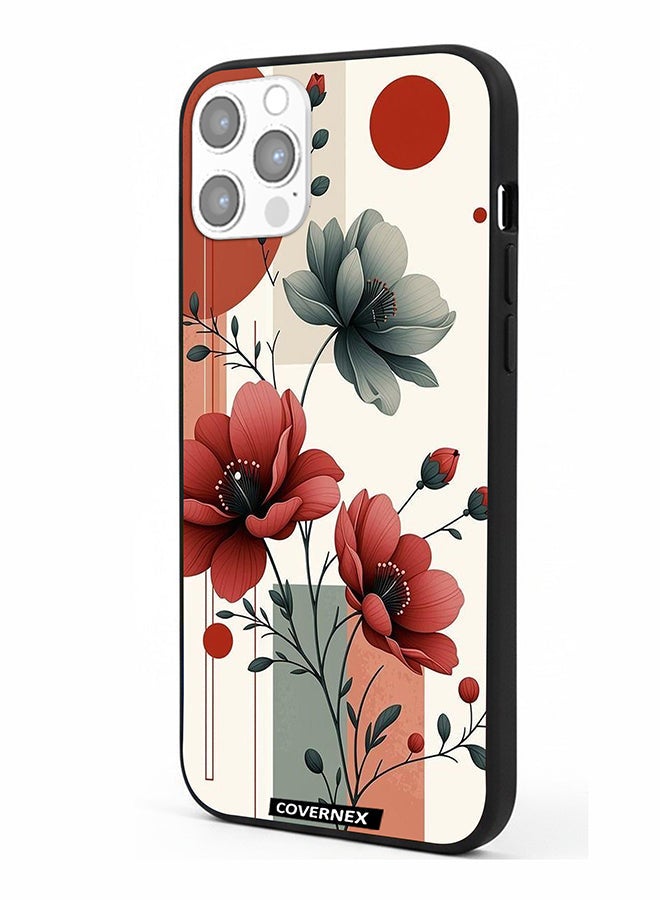 Covernex غطاء حماية آيفون 12 برو مطبوع يتميز بتصميم زهور نباتية - Image 1