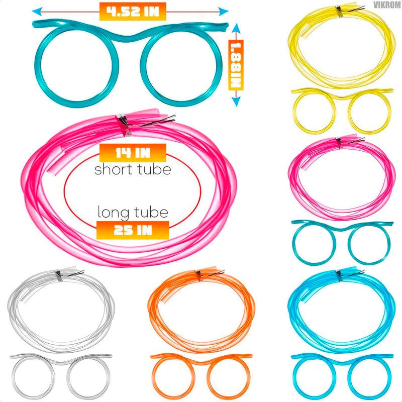 VIKROM Drinking Silly Straws Glasses Plastic - 5Pcs Fun Glasses Straw Covers Cap Reusable Straws for Kids Glasses Straws Drinking Adult Party Fun Straws for Eye Glasses Straw Tube Birthday Party Set - Image 2