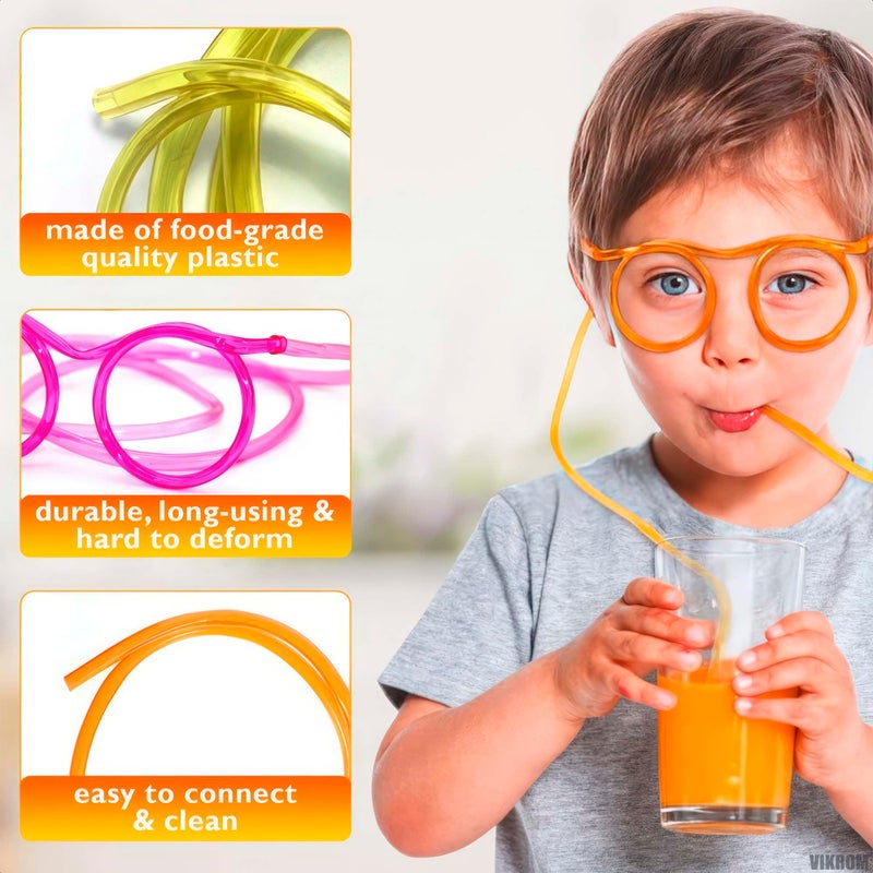VIKROM Drinking Silly Straws Glasses Plastic - 5Pcs Fun Glasses Straw Covers Cap Reusable Straws for Kids Glasses Straws Drinking Adult Party Fun Straws for Eye Glasses Straw Tube Birthday Party Set - Image 3