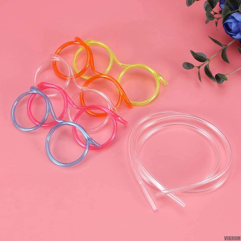 VIKROM Drinking Silly Straws Glasses Plastic - 5Pcs Fun Glasses Straw Covers Cap Reusable Straws for Kids Glasses Straws Drinking Adult Party Fun Straws for Eye Glasses Straw Tube Birthday Party Set - Image 4