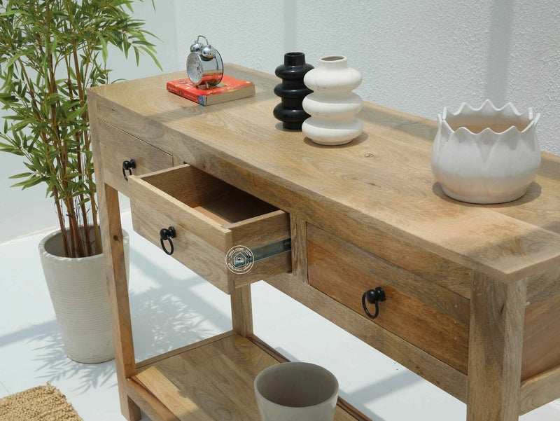 Opel Home طاولة كونسول لوما مع 3 أدراج (طبيعي) (130X40X90) - Image 2