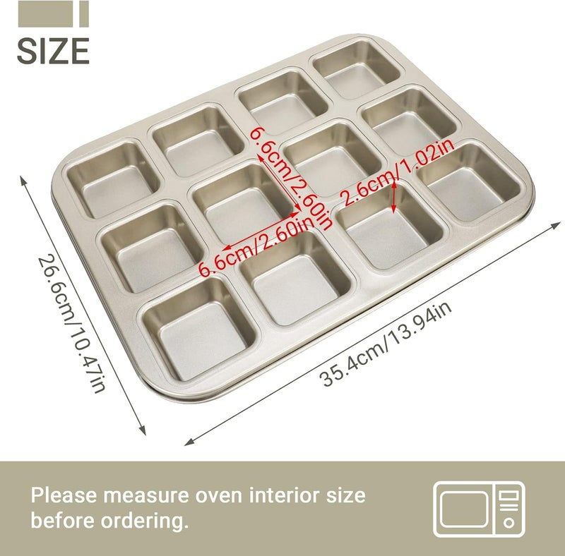 Beasea Brownie Pan 2 Pack, Mini Square Muffin Pan Nonstick 12 Cavity Cupcake Pan, Individual Brownie Mold Carbon Steel Brownie Baking Tray Bakeware for Oven Baking - Image 2