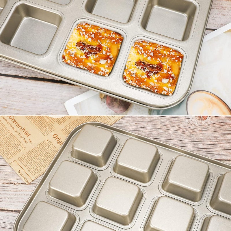 Beasea Brownie Pan 2 Pack, Mini Square Muffin Pan Nonstick 12 Cavity Cupcake Pan, Individual Brownie Mold Carbon Steel Brownie Baking Tray Bakeware for Oven Baking - Image 5