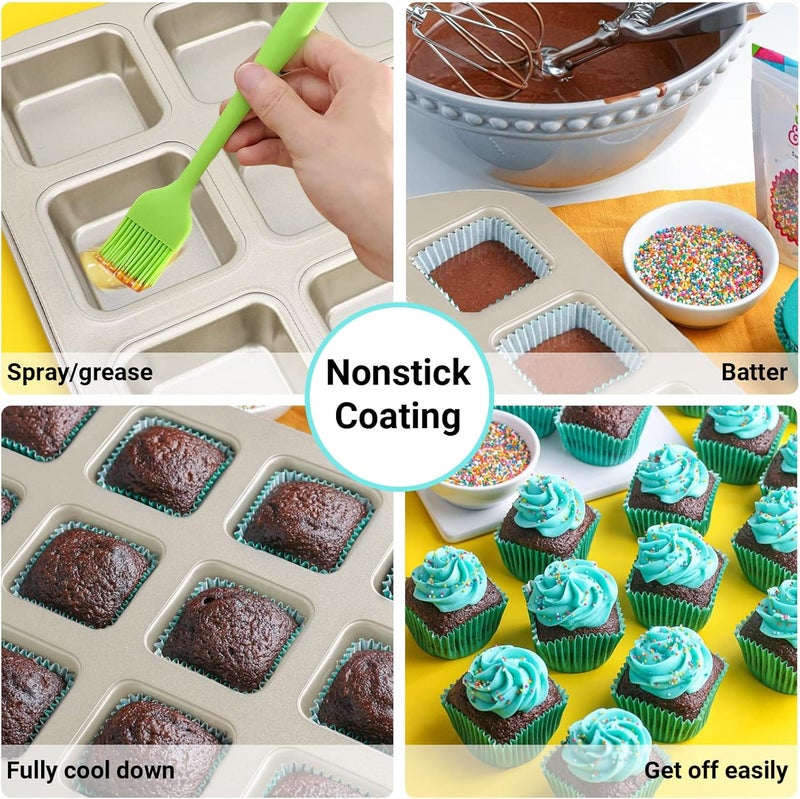 Beasea Brownie Pan 2 Pack, Mini Square Muffin Pan Nonstick 12 Cavity Cupcake Pan, Individual Brownie Mold Carbon Steel Brownie Baking Tray Bakeware for Oven Baking - Image 4
