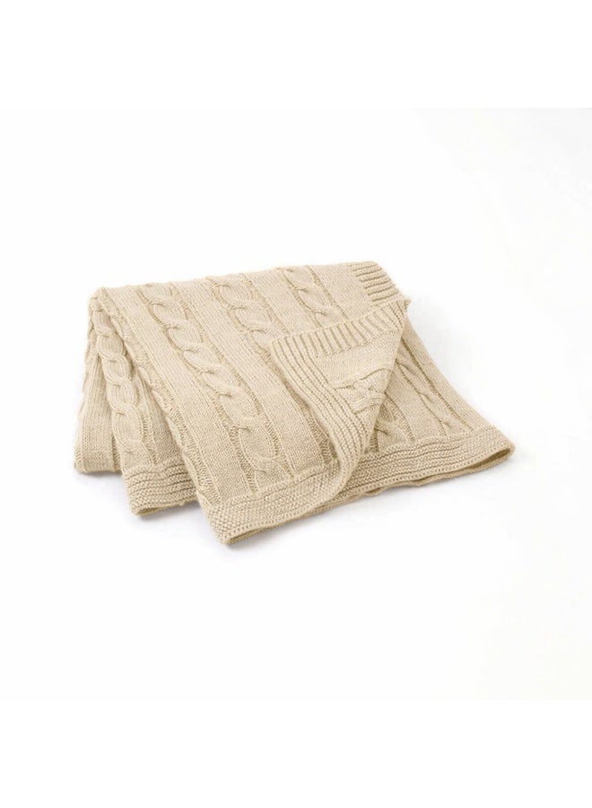 Mamas Gift Beige Cable Knit Baby Blanket – Soft Breathable Cotton Baby 80X100Cm - Image 1