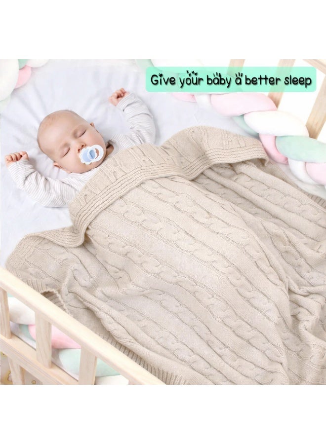 Mamas Gift Beige Cable Knit Baby Blanket – Soft Breathable Cotton Baby 80X100Cm - Image 2