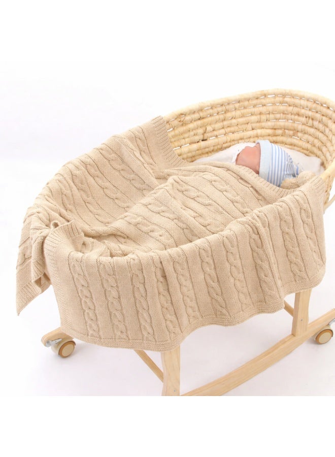 Mamas Gift Beige Cable Knit Baby Blanket – Soft Breathable Cotton Baby 80X100Cm - Image 3