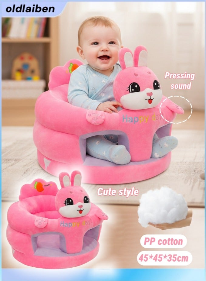 الدليبن مقعد دعم للجلوس للأطفال على شكل أريكة، مقعد أطفال قطيفة لطيف برسوم كرتونية، مقعد تعليمي للأطفال، مقعد أرضي مريح محمول للأطفال، هدية مثالية للأطفال الصغار لتعلم الجلوس (أرنب) - Image 1