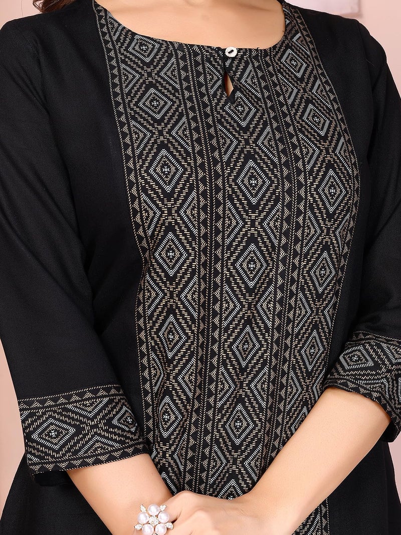 rangita Black Rayon A-Line Printed Short Length Kurti | Kurta for Women_2XL - Image 2