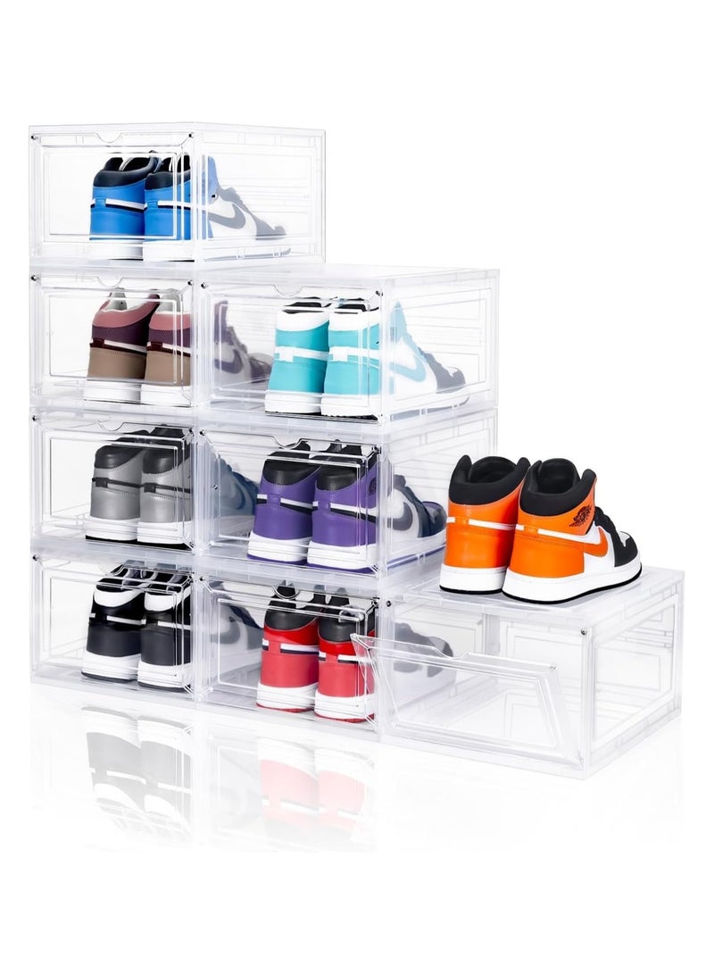 Vparty Pack of 4 Thick & Sturdy Shoe Organizers with Magnetic Door, Stackable Clear Acrylic Shoe Storage Boxes, Drop-Front Shoe Boxes for Easy Access and Display, Durable Shoe Holders for Closet, Entryway, or Bedroom Organization.  - Image 2