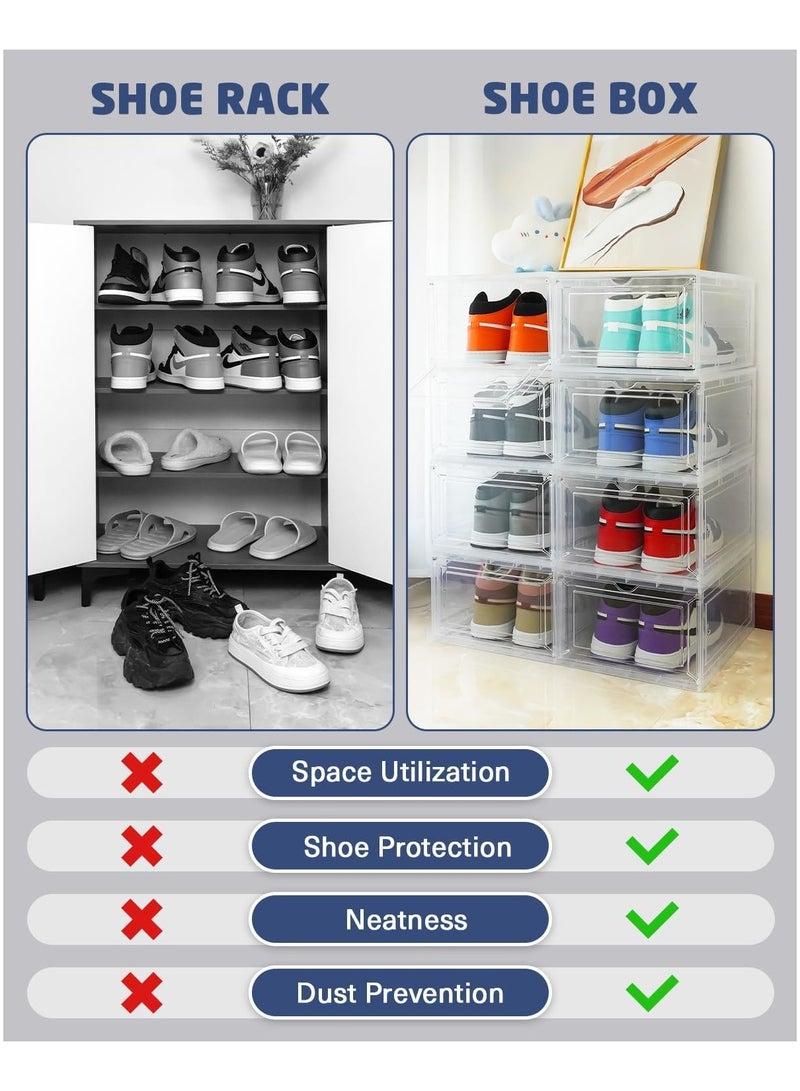 Vparty Pack of 4 Thick & Sturdy Shoe Organizers with Magnetic Door, Stackable Clear Acrylic Shoe Storage Boxes, Drop-Front Shoe Boxes for Easy Access and Display, Durable Shoe Holders for Closet, Entryway, or Bedroom Organization.  - Image 5