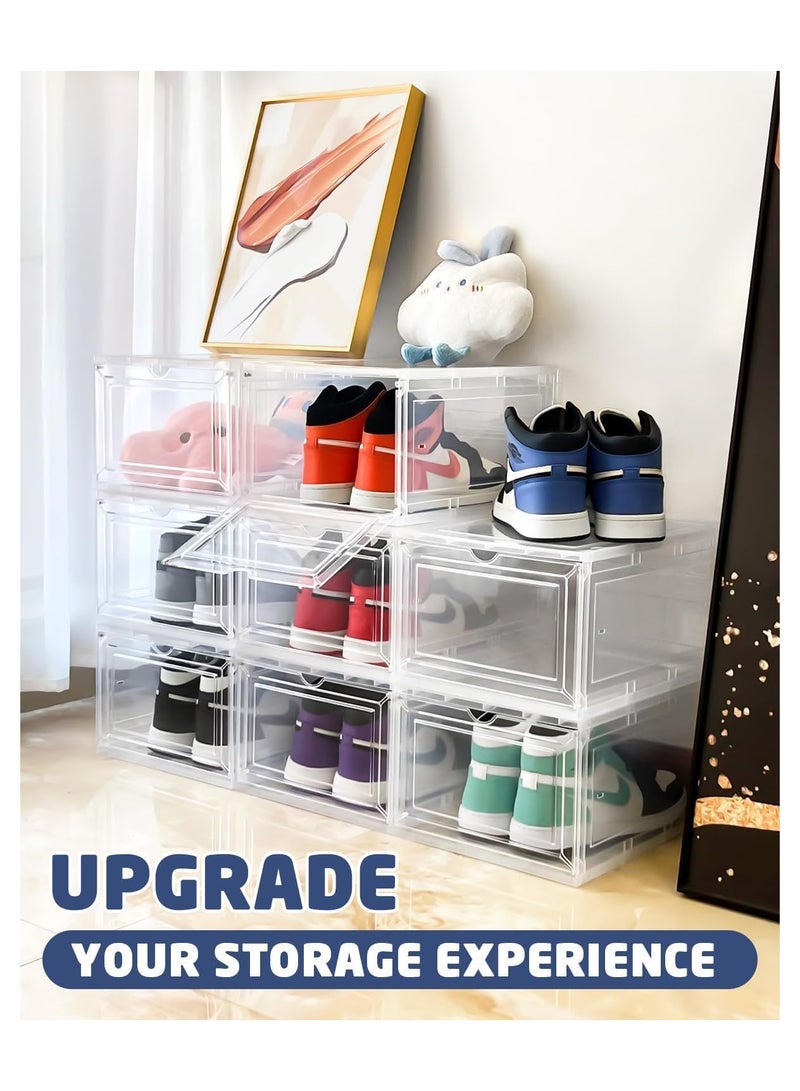 Vparty Pack of 4 Thick & Sturdy Shoe Organizers with Magnetic Door, Stackable Clear Acrylic Shoe Storage Boxes, Drop-Front Shoe Boxes for Easy Access and Display, Durable Shoe Holders for Closet, Entryway, or Bedroom Organization.  - Image 3