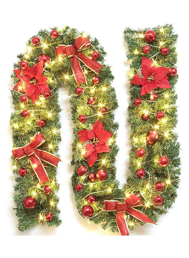 JCB CHIC Christmas Garland with Lights,2.7M Prelit Xmas Garlands,50 LED Christmas Decorations Garland with Berries,Bows,Pine Cones,Flowers for Stairs Indoor Outdoor Decor（Battery） - Image 1