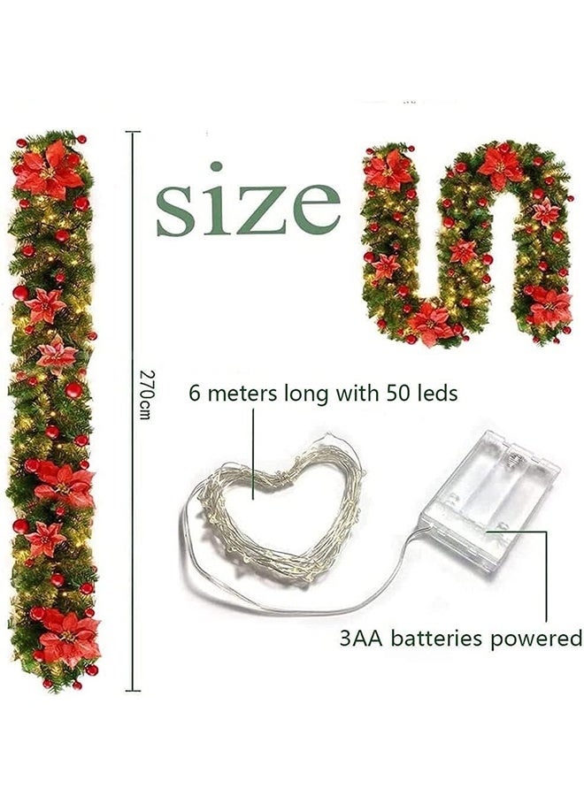 JCB CHIC Christmas Garland with Lights,2.7M Prelit Xmas Garlands,50 LED Christmas Decorations Garland with Berries,Bows,Pine Cones,Flowers for Stairs Indoor Outdoor Decor（Battery） - Image 3