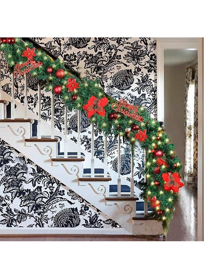 JCB CHIC Christmas Garland with Lights,2.7M Prelit Xmas Garlands,50 LED Christmas Decorations Garland with Berries,Bows,Pine Cones,Flowers for Stairs Indoor Outdoor Decor（Battery） - Image 2