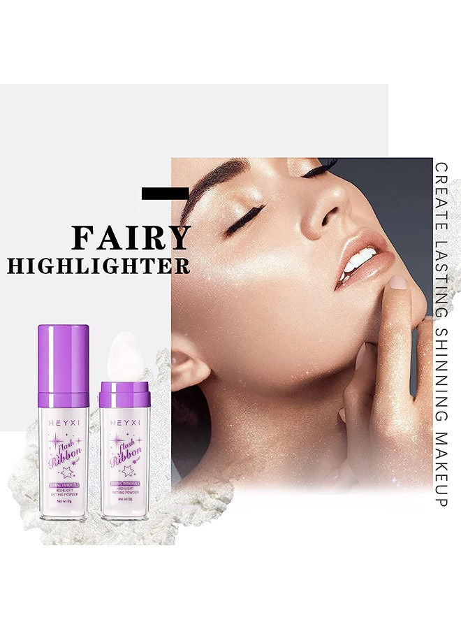 Heyxi Highlighter Powder Stick High Gloss Fairy Patting Powder Makeup Body Glitter Shimmer Powder Stick Sparkle Loose powder Brighten Face Body Lips Eyes Cosmetic (#01 PEARLESCENT WHITE) - Image 3