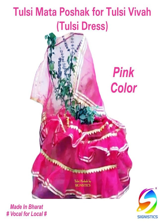 SIGNISTICS Tulsi Poshak for Plant Pot On Vivah & All Occasions (Lehga & Chunni) - Pack of One Dress, Pink Color - Image 2
