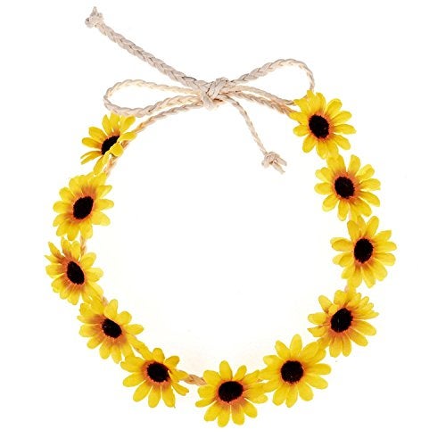 Floral Fall Boho Sunflower Crown Hippies Daisy Hair Wreath Bridal Headpiece Photo Props DY-01 (Yellow) - Image 2